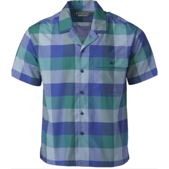 Marmot Men's Muir Camp Novelty Short Sleeve Shirt Blue/Green Size L - Picture 1 of 5